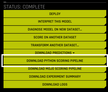 Download Python Scoring Pipeline button