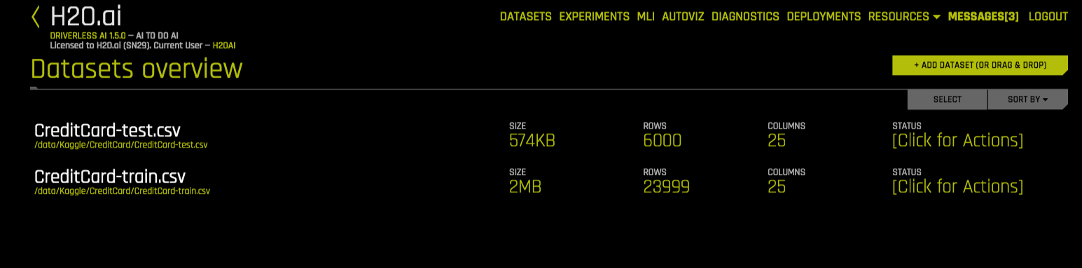 Equivalent Steps in Driverless: Upload Train & Test CSV Files