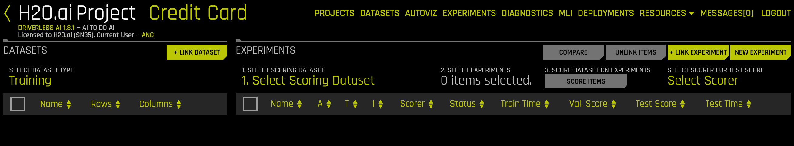 Empty project page